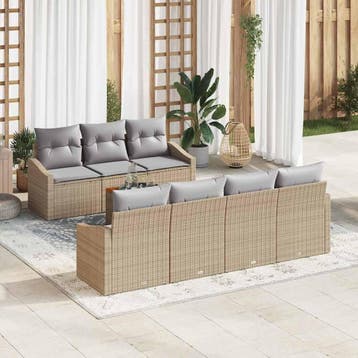 vidaXL Tuinbank Set 8 st Beige en Lichtgrijs poly rattan, Tuin en Terras, Verzenden, Nieuw