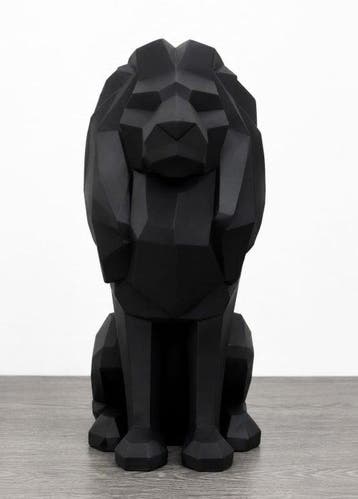 sculptuur, Abstract Geometric Lion Figure in Elegant Matte