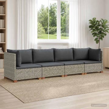 vidaXL 4 st Rieten Lounge Set met Kussens GENDT Natuurlijk, Tuin en Terras, Verzenden, Nieuw