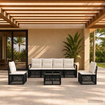 vidaXL Tuinbank Set 7 st Zwart poly rattan, Verzenden, Nieuw