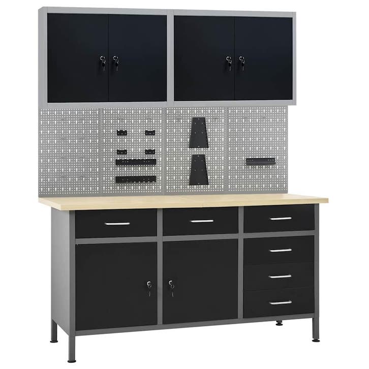 vidaXL Werkbank met vier wandpanelen en twee kasten, Doe-het-zelf en Bouw, Werkbanken, Nieuw, Verzenden