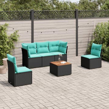 vidaXL 6-delige Loungeset met kussens poly rattan zwart, Verzenden, Loungeset