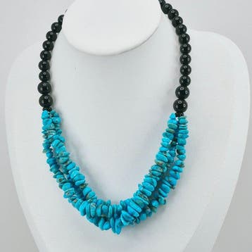 Turquoise - Argent, Plaqué or - Collier - Turquoise