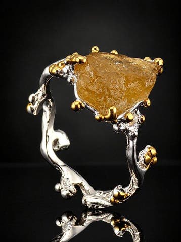 Geel toermalijn edelsteen ring - 925 zilver - kunstzinnig