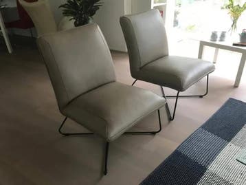 Set van 2 leren fauteuils zonder armleuning met kruisframe, Ophalen of Verzenden