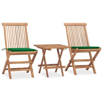 vidaXL 3-delige Tuinset inklapbaar met kussen massief, Verzenden, Tuinset