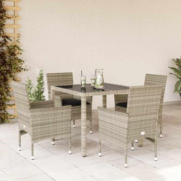 vidaXL 5-delige Tuinset met kussens poly rattan en glas, Verzenden, Tuinset