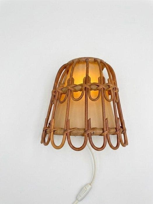 Lamp - Vintage rattan wandlamp met warme diffusor - Rattan,, Huis en Inrichting, Overige Huis en Inrichting