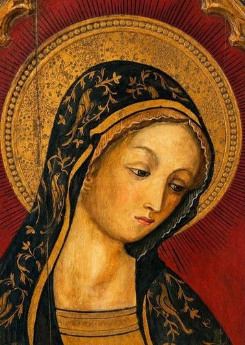 Religieus schilderij - De Maagd Maria - 40 x 80 cm - Hout -