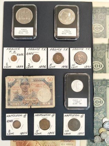 Monde. World collection coins lot with silver and banknotes
