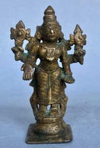 Vishnu staande met vier armen in oud brons, Zuid-India, XIXe, Antiek en Kunst