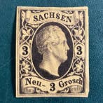 Saksen 1851 - 3 Groschen - MH gekeurd Brun - Michel 6, Gestempeld
