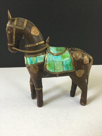 Figurine - Marwari-paard met parelmoer zadel - Cuivre,