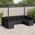 vidaXL Tuinbank Set met opslag 9 pcs Zwart poly rattan, Verzenden