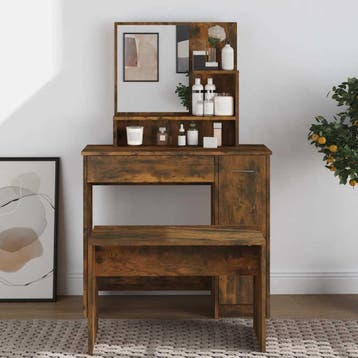 vidaXL Kaptafel met spiegel 86,5x35x136 cm gerookt, Huis en Inrichting, Tafels | Kaptafels, Verzenden, Nieuw