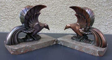 oiseaux - Serre-livres (2) - Art Déco - régule, marbre