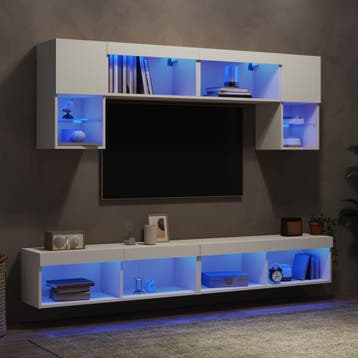 vidaXL 6-delige Tv-wandmeubelset met LED-verlichting bewerkt, Verzenden