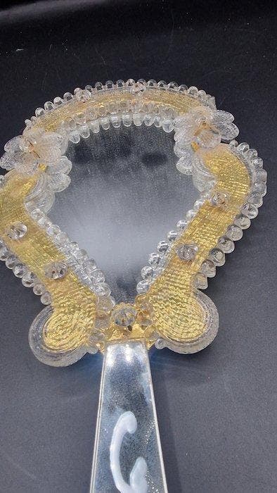 Murano - Handspiegel - Glas, Hout, Bladgoud - Murano-spiegel, Antiquités & Art, Antiquités | Autres Antiquités