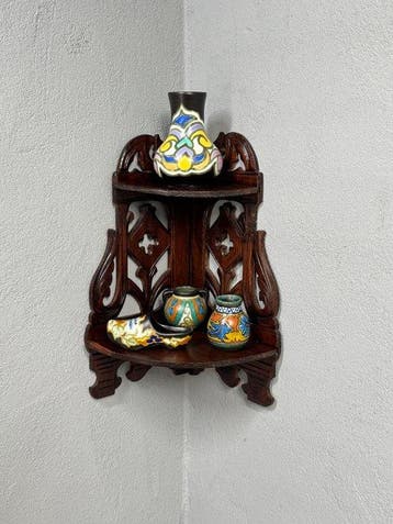 inklapbare houten hoekconsole – rijk ajour gesneden -, Antiquités & Art