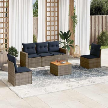 vidaXL 6-delige Loungeset met kussens poly rattan grijs, Verzenden, Loungeset