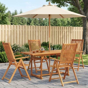 vidaXL Buiten Eetset met Parasol 6 st 4-zits Crème Wit en, Verzenden