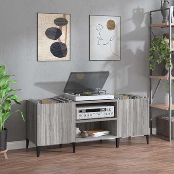 vidaXL Platenkast 121x38x48 cm bewerkt hout grijs sonoma, Verzenden