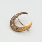 Broche - 18 karaat Geel goud - Saffier / Parel