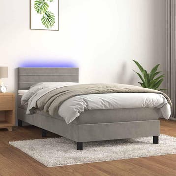 vidaXL Boxspring met matras en LED fluweel lichtgrijs 90x200, Huis en Inrichting, Verzenden, Nieuw