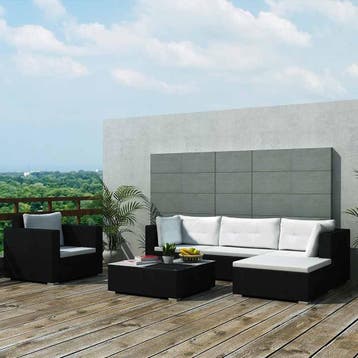 vidaXL 6-delige Loungeset met kussens poly rattan zwart, Verzenden, Nieuw, Loungeset