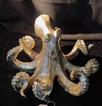 sculptuur, Metallic Octopus Art Sculpture - 22 cm -