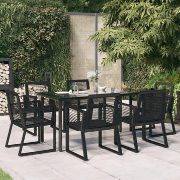 vidaXL 7-delige Tuinset PVC-rattan zwart, Verzenden, Tuinset