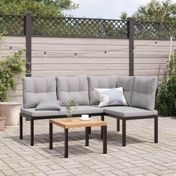 vidaXL 3-delige Loungeset met kussens gepoedercoat staal, Verzenden, Nieuw, Loungeset