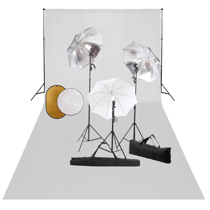 vidaXL Fotostudioset met lampen, paraplus, achtergrond en, Audio, Tv en Foto, Fotografie | Fotostudio en Toebehoren, Nieuw, Verzenden