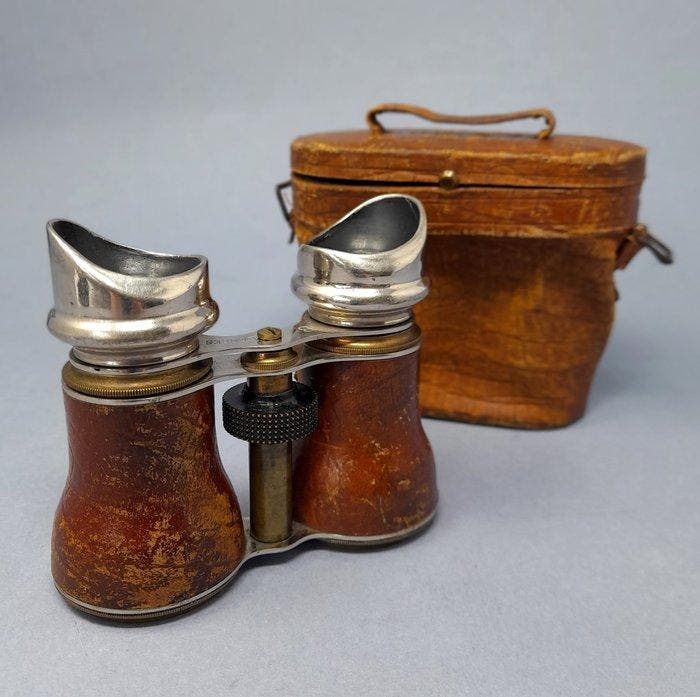 Observation binoculars - 8 LENSES - original leather case -, Antiquités & Art, Curiosités & Brocante
