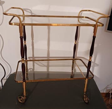 Chariot de service - Verre, Laiton doré, Acajou