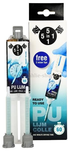 5in1 PU Lijm Zwart 1 minuut 25ml + 2x Mixertip, Auto diversen, Autogereedschap, Nieuw, Ophalen of Verzenden