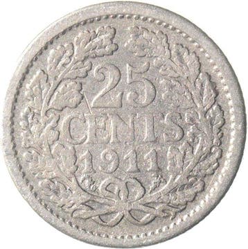 Nederland. Wilhelmina. 25 Cent 1911 t/m 1919 (9