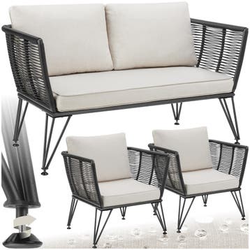 Tuin-loungeset Sundo in rope-design van wicker - antraciet, Tuin en Terras, Verzenden, Nieuw