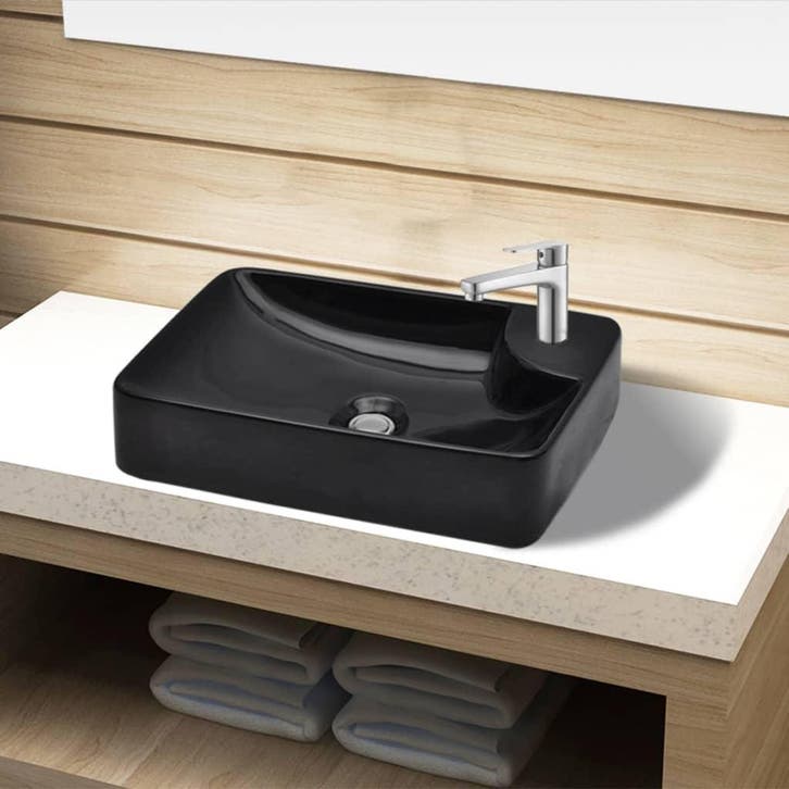 vidaXL Wasbak met kraangat, keramiek, zwart, Bricolage & Construction, Sanitaire, Envoi