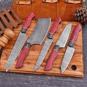 Keukenmes - Keukenmessenset met leren etui/rol -