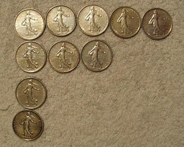 Frankrijk. 5 Francs 1963/1966 Semeuse (lot de 10 monnaies en, Postzegels en Munten