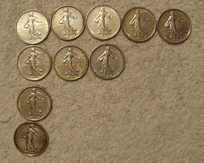 Frankrijk. 5 Francs 1963/1966 Semeuse (lot de 10 monnaies en, Timbres & Monnaies, Monnaies | Europe | Monnaies non-euro