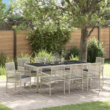 vidaXL Tuin Eettafel Set 9 st Lichtgrijs poly rattan, Verzenden, Nieuw