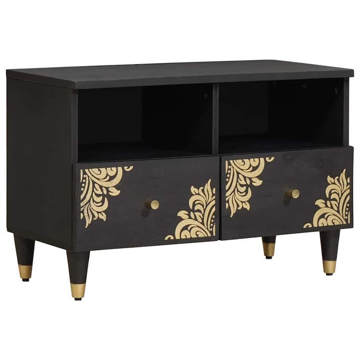 vidaXL TV Kast met lade Zwart 70 x 33 x 46 cm Massief Mango, Maison & Meubles, Accessoires pour la Maison | Étagères pour CD & DVD