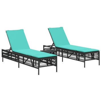 vidaXL Ligstoelen 2 stuks met tafel Zwart Poly Rotan, Tuin en Terras, Verzenden, Nieuw