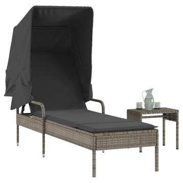 vidaXL Ligbed met luifel en tafel poly rattan grijs, Verzenden