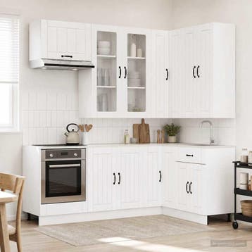 vidaXL Keukenblok LUCCA 8 st Wit Bewerkt hout, Verzenden, Nieuw