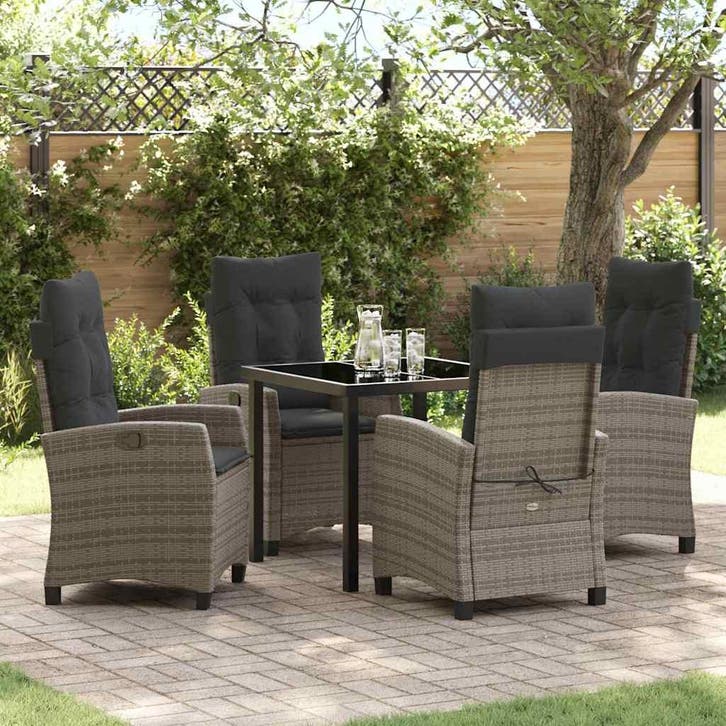 vidaXL Tuin Eettafel Set met kussen 5 pcs Grijs poly rattan, Tuin en Terras, Tuinsets en Loungesets, Nieuw, Verzenden