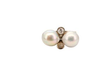 Ring - 19.2 kt. Witgoud - Parels en diamanten