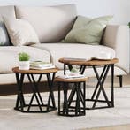 vidaXL Nestende Side Table 3 pcs Oud Hout Engineered hout en, Maison & Meubles, Verzenden